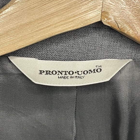 Pronto Uomo Mens Gray Wool Suit Jacket 48L Made In Italy Super 100s Angelico - Picture 2 of 8